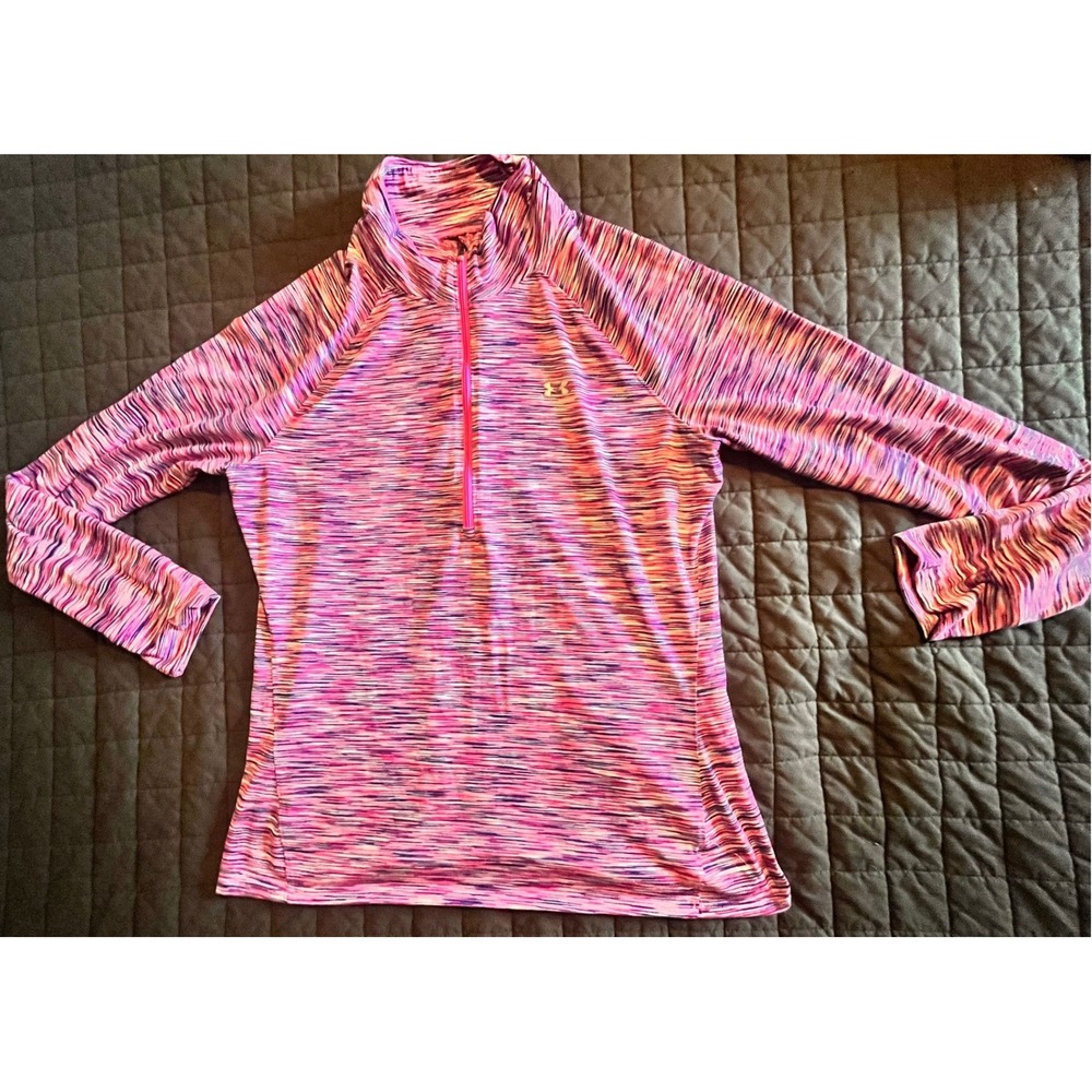 Under Armour Womens HeatGear 1/4 Zip Pullover Space Dye Pink Purple